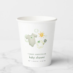 Gender Neutral Sage Green Baby Clothes Toys Shower Paper Cups