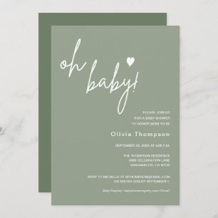 Gender Neutral Sage Green Custom Oh Baby Shower Invitation