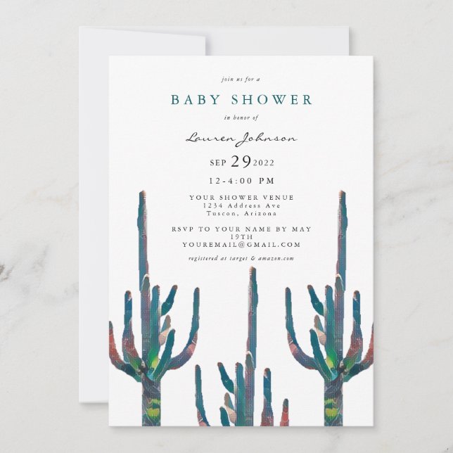 Gender Neutral Saguaro Cactus Baby Shower Invitation (Front)