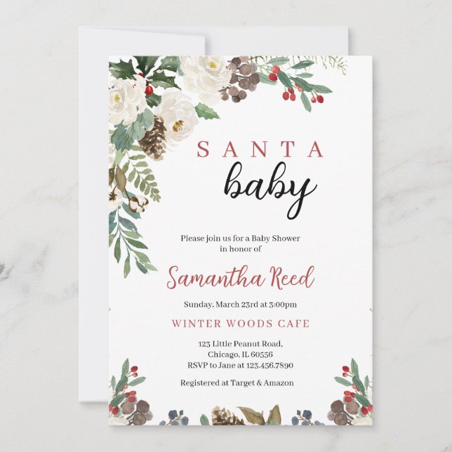 Gender Neutral Santa Baby Christmas Baby Shower Invitation (Front)