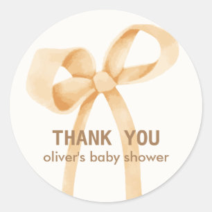 Gender Neutral Simple Bow Baby Shower  Classic Round Sticker