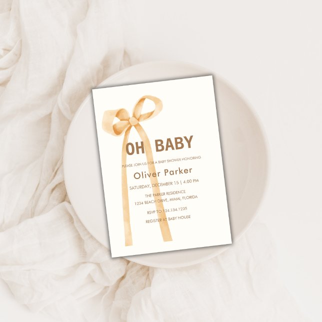 Gender Neutral Simple Bow Baby Shower Invitation (Gender Neutral Simple Bow Baby Shower Invitation)