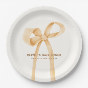 Gender Neutral Simple Bow Baby Shower Paper Plate