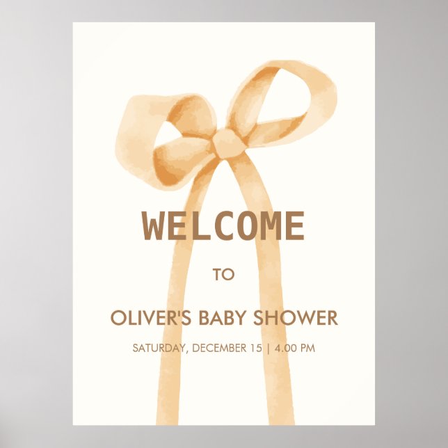 Gender Neutral Simple Bow Baby Shower Welcome Poster (Front)