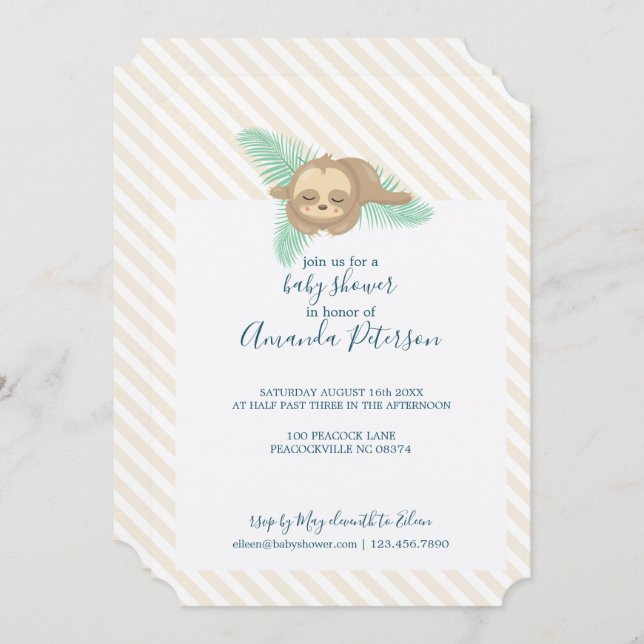 Gender Neutral Sleeping Baby Sloth Baby Shower Invitation (Front/Back)