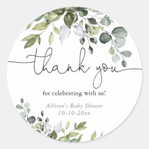 Gender Neutral soft greenery baby shower Classic Round Sticker