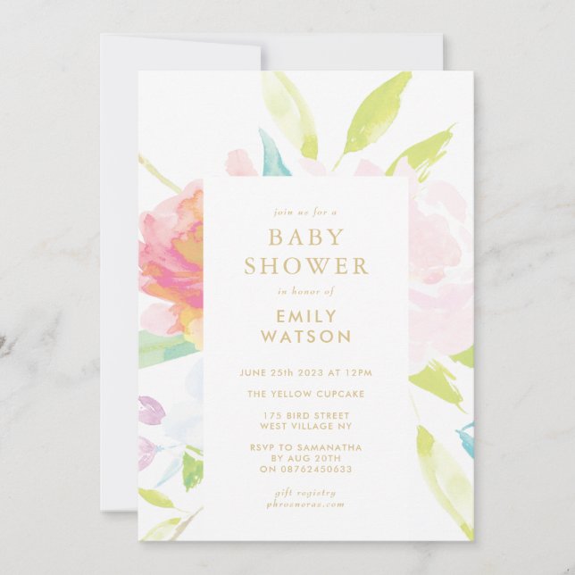 Gender Neutral Spring Watercolor Baby Shower Invitation (Front)
