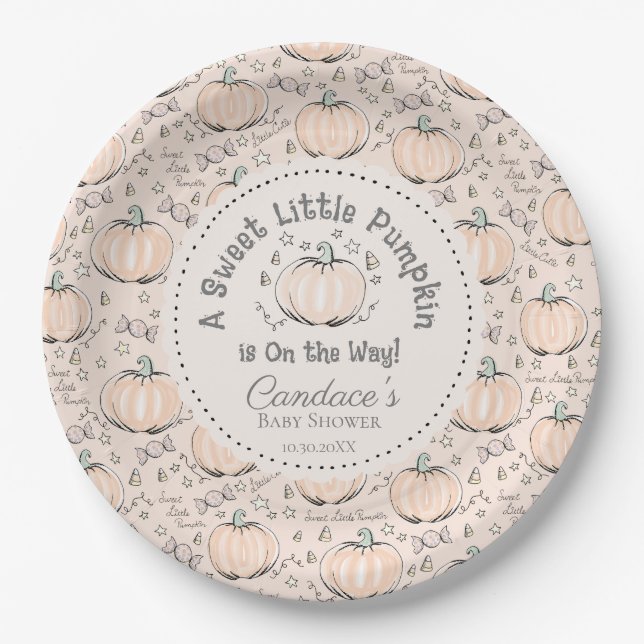 Gender Neutral Sweet Little Pumpkin Baby Shower Paper Plate (Front)
