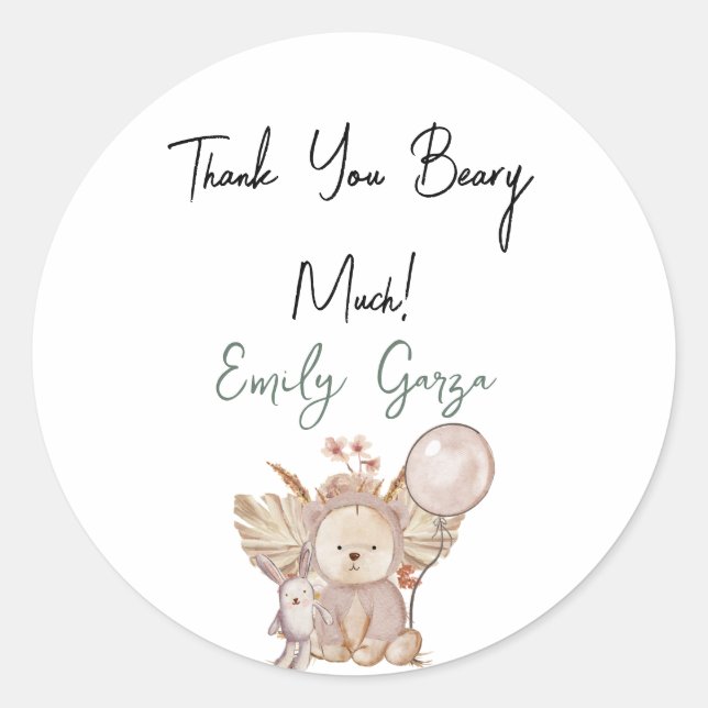 Gender Neutral Teddy Bear Baby Shower Invitation Classic Round Sticker (Front)