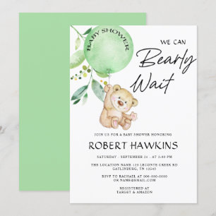 Gender Neutral Teddy Bear Bearly Wait Baby Shower Invitation
