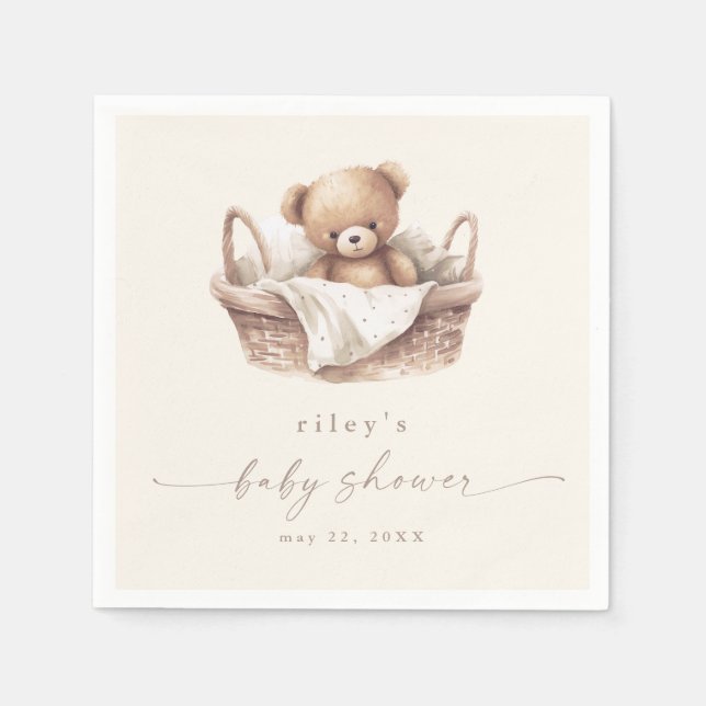 Gender Neutral Teddy Bear Boho Baby Shower Napkin (Front)