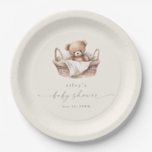 Gender Neutral Teddy Bear Boho Baby Shower Paper Plate