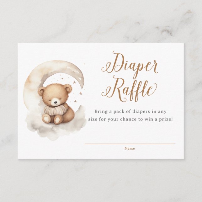 Gender Neutral Teddy Bear Moon Stars Baby Shower Enclosure Card (Front)