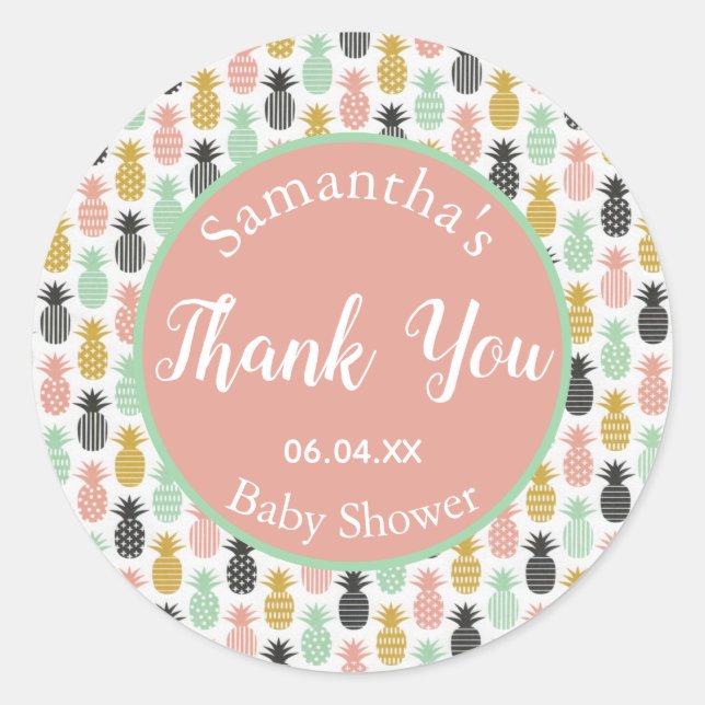 gender neutral thank you pineapple baby Shower Classic Round Sticker (Front)