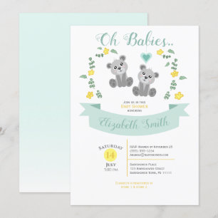 Gender neutral Twin Cute bear baby shower Invitation