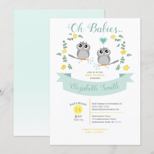 Gender neutral Twin Cute owls baby shower Invitation