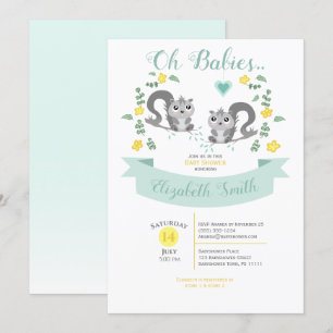 Gender neutral Twin Cute squirrels babyshower Invitation