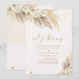 Gender Neutral Twin Pampas Grass Boho Baby Shower Invitation