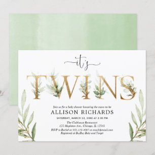 Gender neutral twins baby shower greenery invitation
