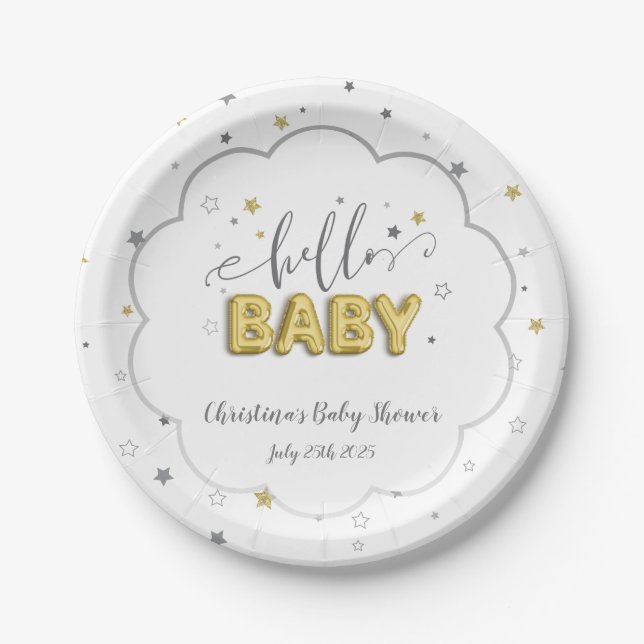 Gender Neutral Twins Baby Shower Twinkle Stars Paper Plate (Front)