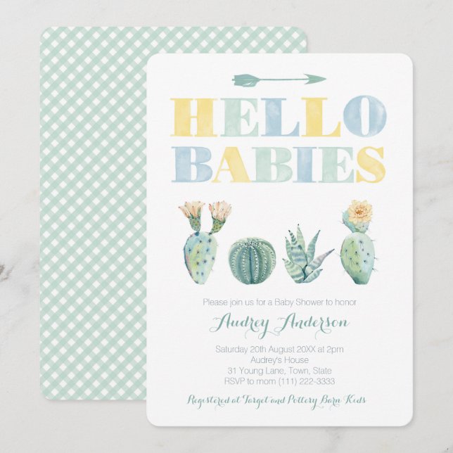 Gender Neutral Twins or Joint Baby Shower Cactus Invitation (Front/Back)