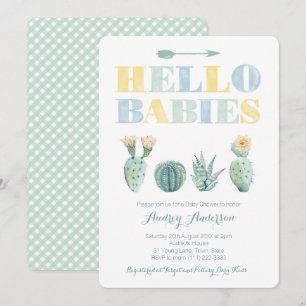 Gender Neutral Twins or Joint Baby Shower Cactus Invitation