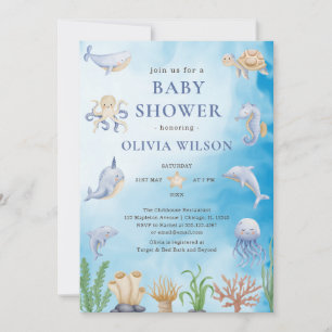 Gender Neutral Under The Sea Animals Baby Shower Invitation