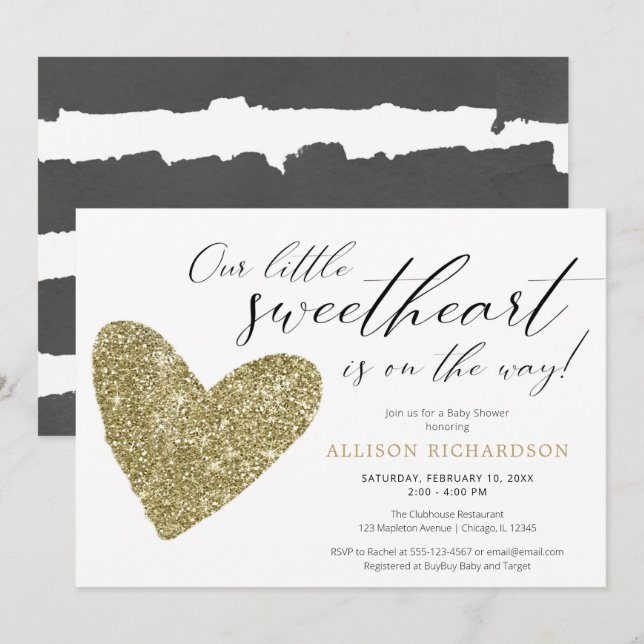 Gender neutral Valentines gold black baby shower Invitation (Front/Back)