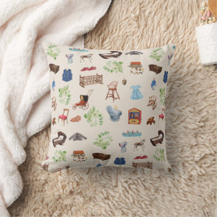 Gender Neutral Vintage Baby Nursery Toys Pattern Cushion