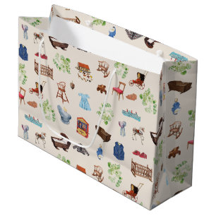 Gender Neutral Vintage Baby Nursery Toys Pattern Large Gift Bag