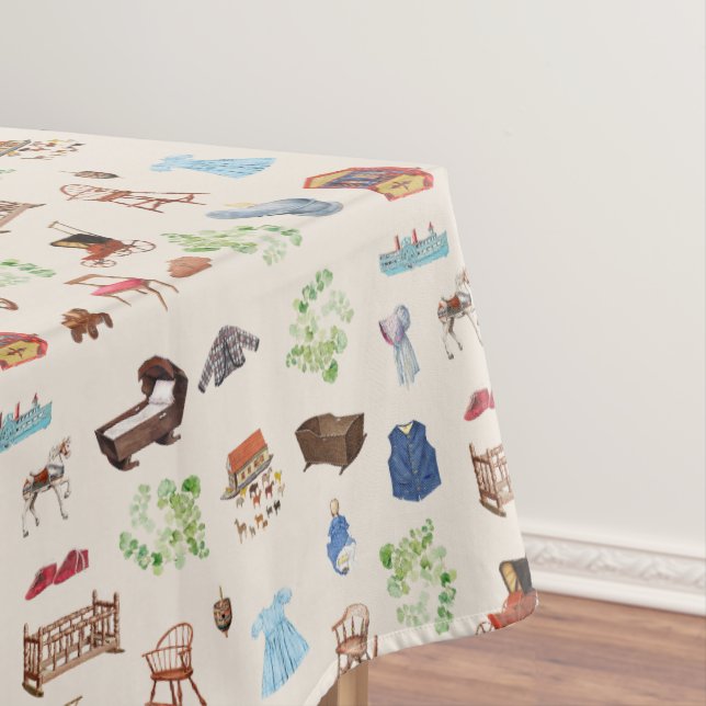 Gender Neutral Vintage Baby Nursery Toys Pattern Tablecloth (In Situ)