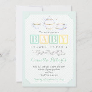 Gender Neutral Vintage Baby Shower Tea Party Invitation