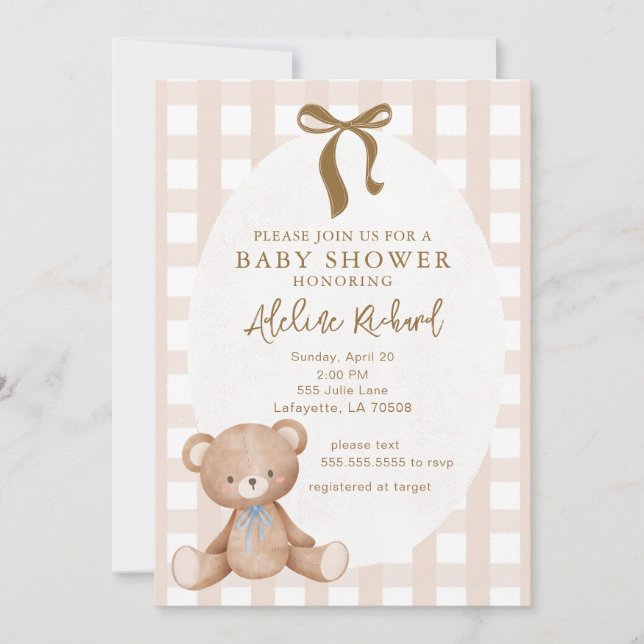 Gender Neutral Vintage Teddy Bear Baby Shower Invitation (Front)