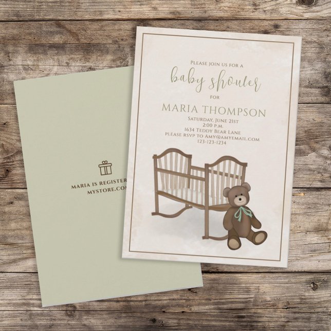 Gender Neutral Vintage Teddy Bear Gift Registry  Invitation (Creator Uploaded)
