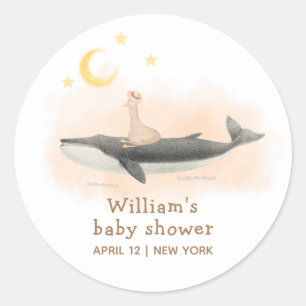 Gender Neutral Vintage Whale & Duck Baby Shower Classic Round Sticker