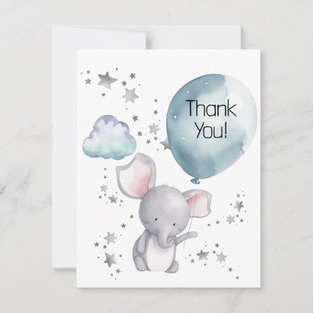 Gender Neutral Watercolor Baby Elephant Thank You (Front)
