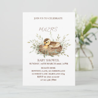 Gender Neutral Watercolor Duckling Baby Shower Inv Invitation