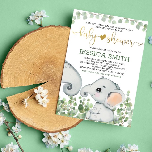 Gender Neutral Watercolor Elephant Baby Shower Invitation (Creator Uploaded)