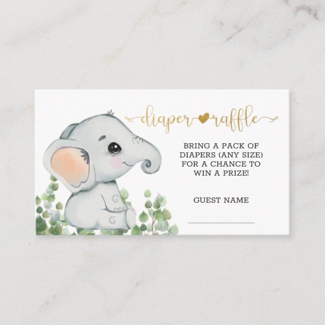 Gender Neutral  Watercolor Elephant Diaper Raffle Enclosure Card (Front)