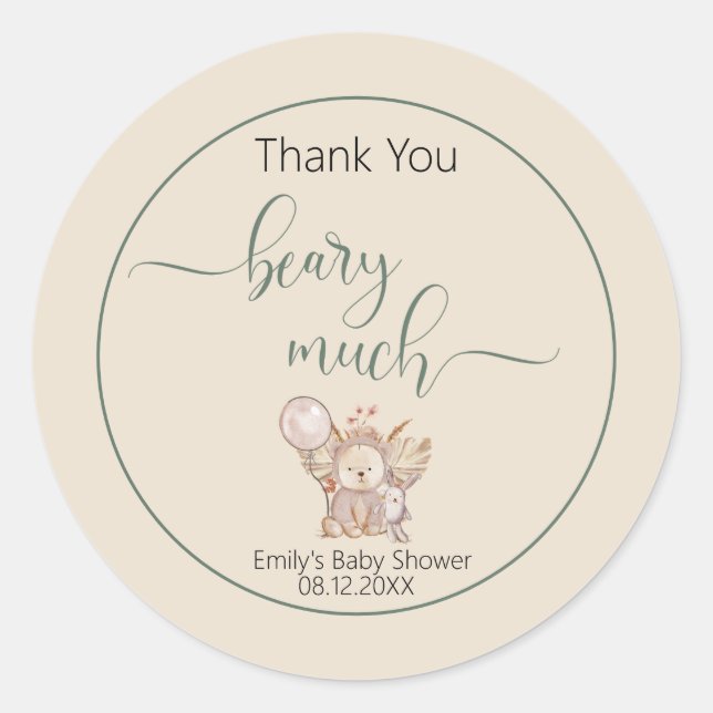Gender Neutral We Can Bearly Wait Baby Shower Classic Round Sticker (Front)