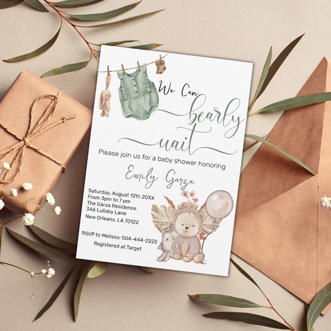 Gender Neutral We can Bearly Wait Baby Shower Invitation (Creator Uploaded)
