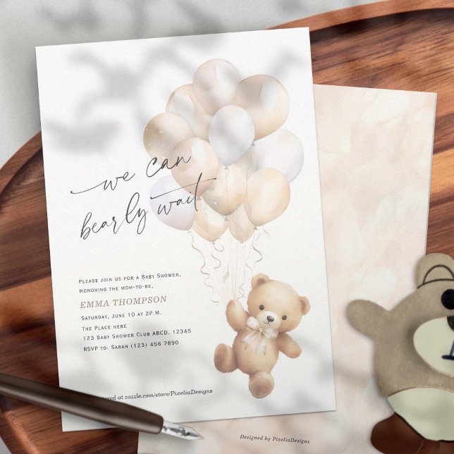 Gender Neutral We Can Bearly Wait Baby Shower Invitation (Gender Neutral We Can Bearly Wait, Cute Teddy Bear Baby Shower Invitation.)