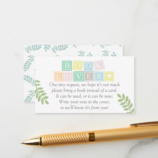 Gender Neutral Whimsical Book Request Baby Shower  Enclosure Card (Front/Back In Situ)