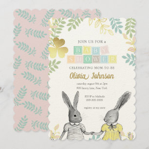 Gender Neutral Whimsical Rustic Bunny Baby Shower Invitation