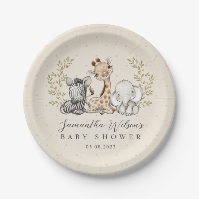 Gender Neutral Wild Safari Baby Shower Paper Plate (Front)