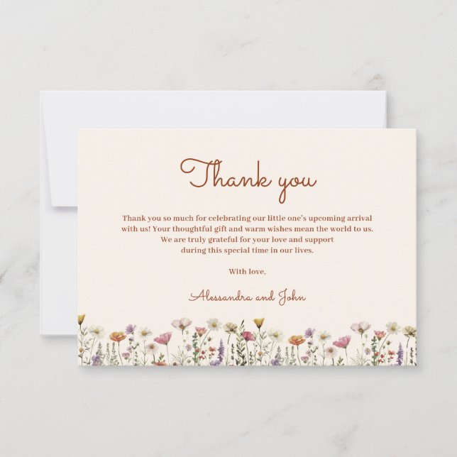 Gender-Neutral Wildflower Boho Baby Shower Card (Front)