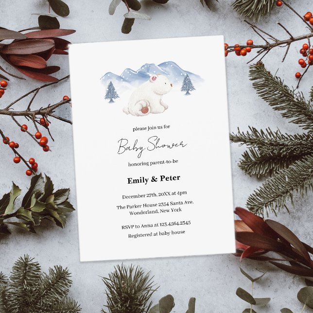 Gender Neutral Winter Polar Bear Baby Shower  Invitation (Gender Neutral Winter Polar Bear Baby Shower Invitation)