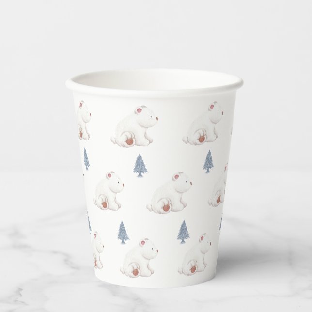 Gender Neutral Winter Polar Bear Baby Shower  Paper Cups (Front)