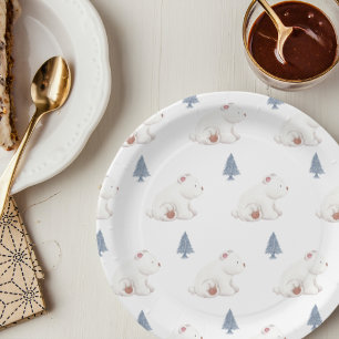 Gender Neutral Winter Polar Bear Baby Shower Paper Plate