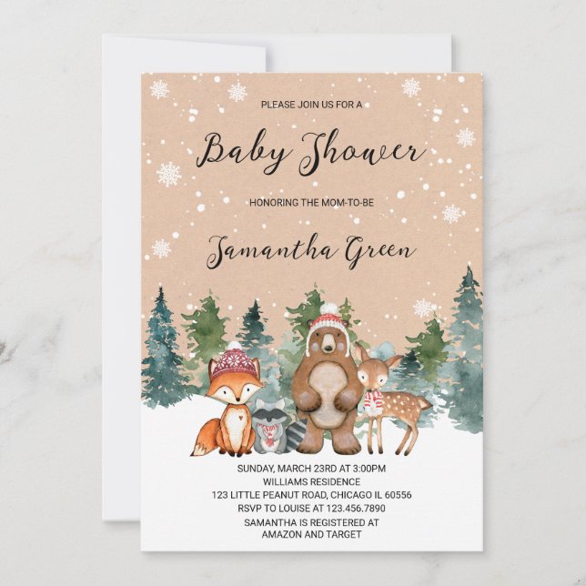 Gender Neutral Winter Woodland Baby Shower Invitation (Front)